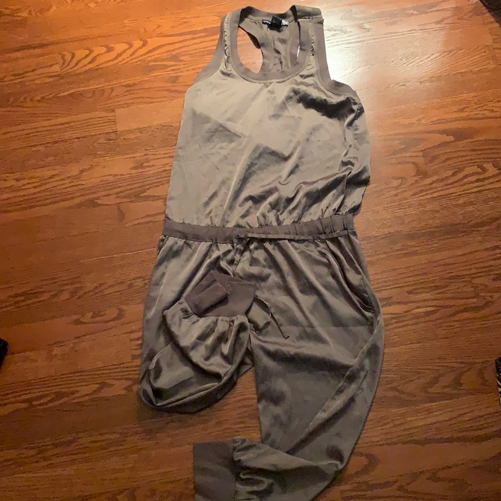 Silk, rust, drawstring, jumpsuit